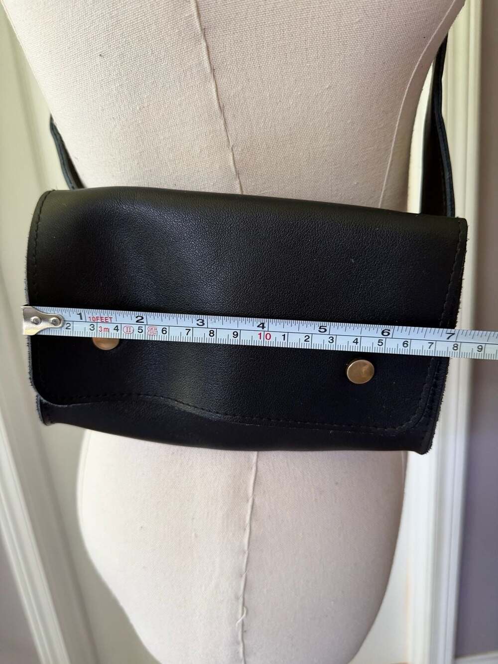 Gigi Pip Black Leather Belt Sling Bag with Gold Hardware - Picture 12 of 15